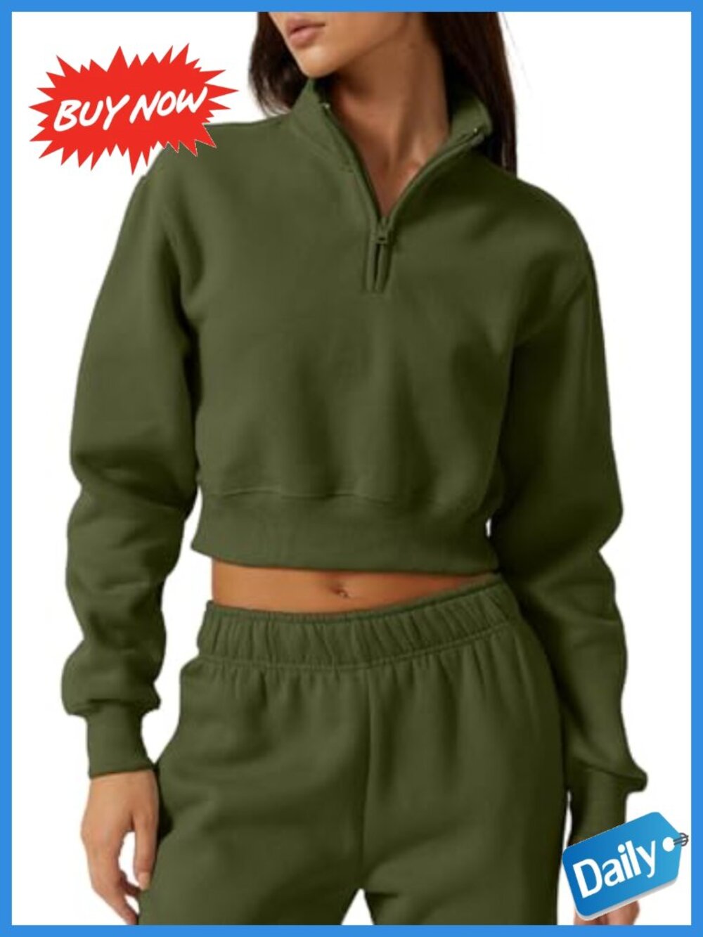 Half Zip Crop Sweatshirt High Neck Long Sleeve Pullover Cropped Top